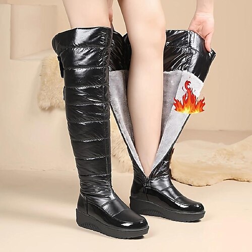 

Damen Stiefel Schneestiefel Übergrössen Winterstiefel Outdoor Täglich Innenfutter aus Fleece Stiefel über Knie Schnürsenkel Versteckte Ferse Runde Zehe Brautkleider schlicht Minimalismus Kunstleder PU