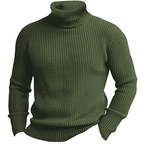 

Christmas Sweater Men's Pullover Sweater Jumper Knit Sweater Ribbed Knit Regular Basic Plain Turtleneck Keep Warm Modern Contemporary Daily Wear Going out Clothing Apparel Fall Winter Black Wine