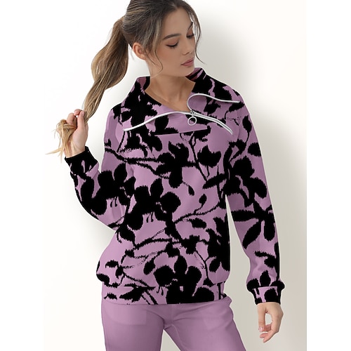 

Femme Sweat à capuche Violet manche longue Chaud Top Floral Automne Hiver Tenue de golf Vêtements Tenues Porter des vêtements