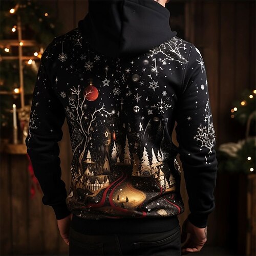 Graphic Christmas Pattern Men s Fashion 3D Print Hoodie Christmas Sports Outdoor Holiday Hoodies Black Grey Black Gold Long Sleeve Hooded Print Front Pocket Spring Fall Designer Hoodie Sweatshirt 2024...