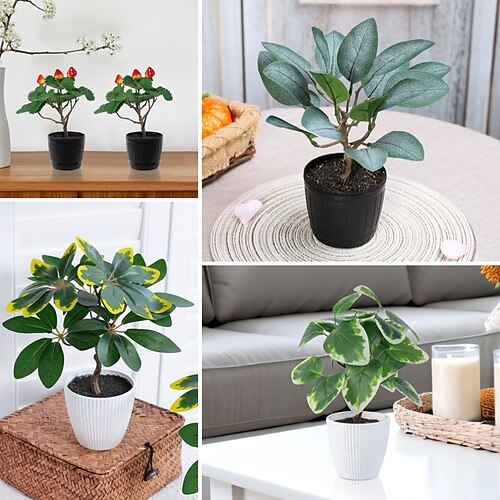 

Simulated Flowers, Green Plants, Artificial Strawberries, Eucalyptus Leaves, Banyan Trees, Potted Plants, Suitable For Home, Restaurant, Tabletop, Courtyard, Office Decoration