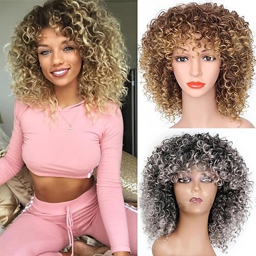 

Afro Wigs With Bangs Short Kinky Curly Synthetic Wig For Women Hair Replacement Wigs For Daily Party Cosplay