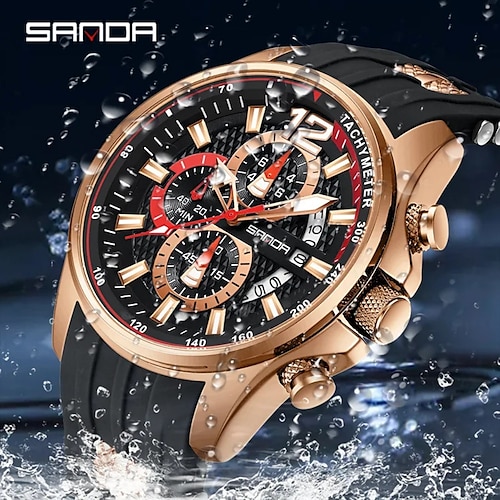 

SANDA Hommes Montres à quartz Mode Affaires Montre Bracelet Lumineux Chronomètre Calendrier Chronographe Gel de Silicone Suivre