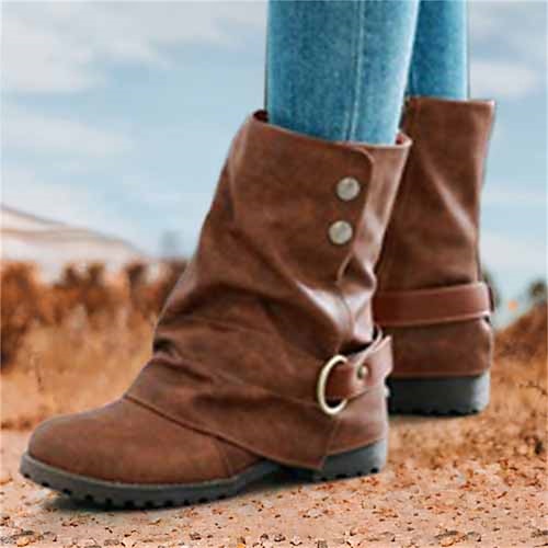 

Mulheres Botas Botas de Moto Botas de botão Tamanhos Grandes Ao ar livre Diário Botas Botas Tornozelo Inverno Presilha Botão Sem Salto Ponta Redonda Vintage Casual Minimalismo Caminhada Couro