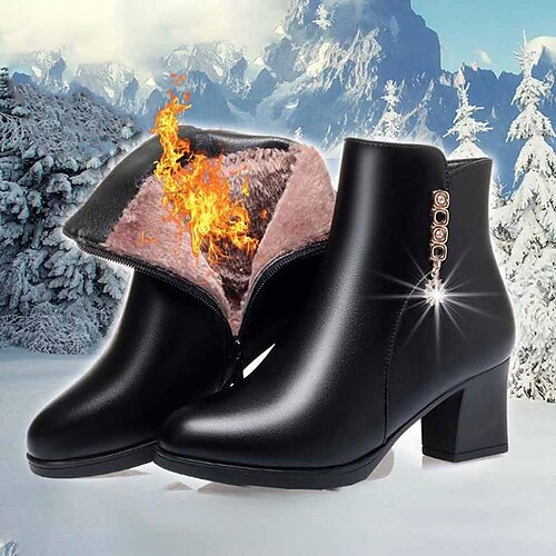 

Damen Stiefel Winterstiefel Stiefel mit Absatz Party Täglich Klub Innenfutter aus Fleece Stiefeletten Stiefeletten Winter Strass Konischer Absatz Runde Zehe Urlaub Modisch Brautkleider schlicht