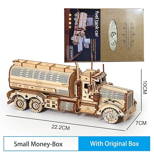 DIY 3D Wooden Puzzles Money Box Piggy Bank Fuel Truck Model