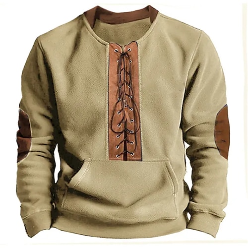 

Men's Sweatshirt Khaki Crew Neck Color Block Lace up Patchwork Sports Outdoor Daily Holiday Streetwear Basic Casual Spring Fall Clothing Apparel Hoodies Sweatshirts