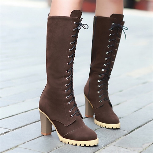 

Mujer Tacones Botas Botas de Combate Tallas Grandes Botas de tacon Fiesta Oficina Navidad Botas hasta la rodilla Con Cordón Plataforma Tacón Cuadrado Dedo Puntiagudo Elegante Vintage Sensual Ante