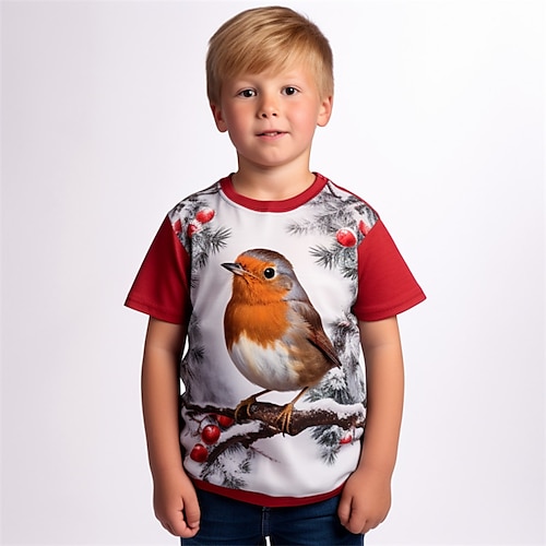 

Natal meninos 3d pássaro camiseta saia manga curta impressão 3d outono ativo esportes moda poliéster crianças 3-12 anos ao ar livre casual diário ajuste regular