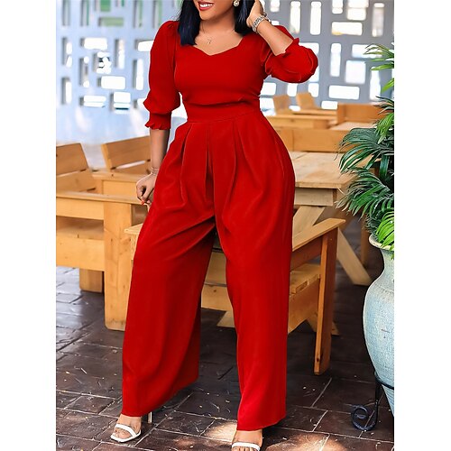 

Damen Jumpsuit Hohe Taillenlinie Feste Farbe Quadratischer Ausschnitt Aktiv Strassenmode Täglich Urlaub Regular Fit Langarm Schwarz Weiß Rote S M L XL Herbst