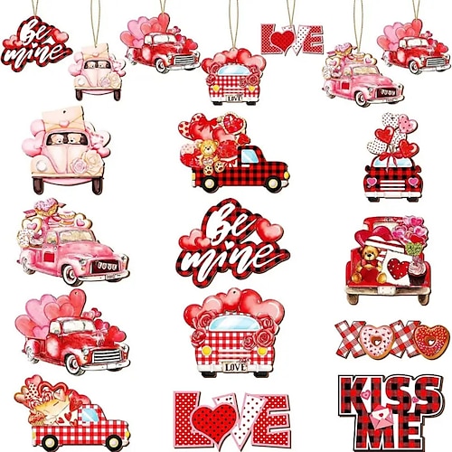 

24pcs Wooden Valentine's Day Romantic Balloon Car Theme Party Gathering Holiday Tree Hanging Celebration Home Decorations