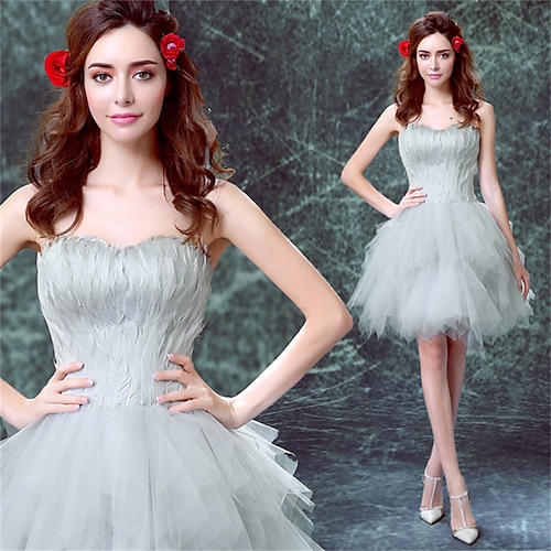 

Women's Princess Ballerina Dancer Performance Dancing Dress Tiered Tutu Gown Cute Party Tulle Feather Grey Dress