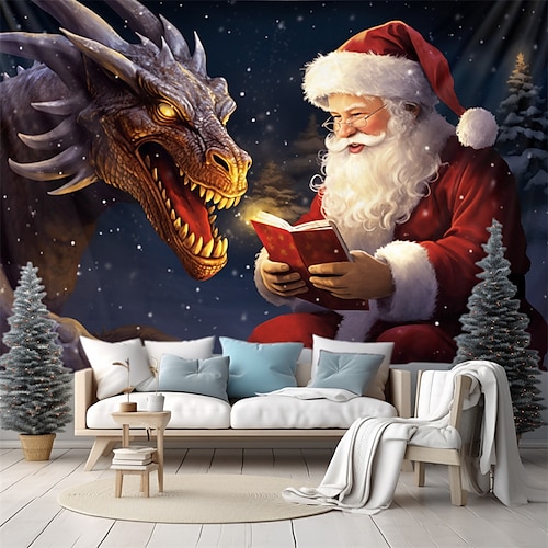 

Christmas Santa Dragon Hanging Tapestry Wall Art Xmas Large Tapestry Mural Decor Photograph Backdrop Blanket Curtain Home Bedroom Living Room Decoration