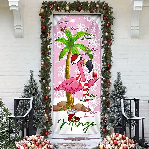 

Christmas Flamingo Xmas Door Covers Door Tapesty Door Curtain Decoration Backdrop Door Banner for Front Door Farmhouse Christmas Holiday Party Decor Supplies