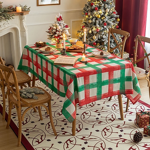 

Nappe à carreaux de Noël rectangulaire, nappe en chenille sans plis, couverture de table de décoration de Noël d'hiver pour manger, patry, famille