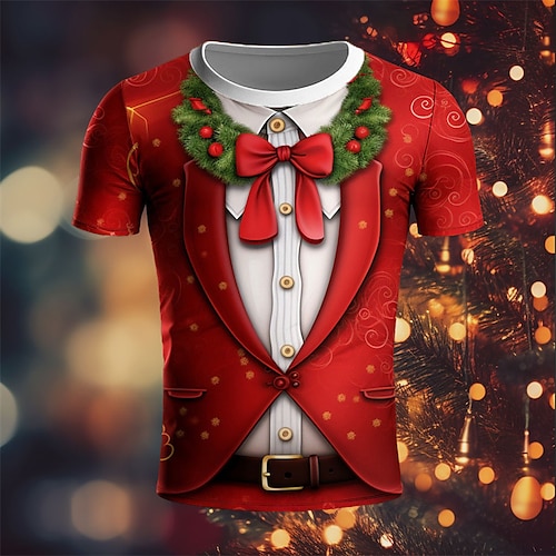 

Gráfico Padrão de natal Diário Designer Retro Vintage Homens Impressão 3D Camiseta Esportes Feriado Para Noite Natal Camiseta Vermelho Vinho Manga Curta Gola Redonda Camisa Primavera Verão Roupa S M