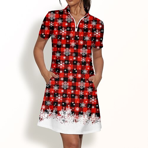 

Women's Tennis Dress Christmas Golf Dress Breathable Quick Dry Moisture Wicking Short Sleeve Dress Golf Apparel Regular Fit Zipper Plaid Summer Tennis Golf Pickleball