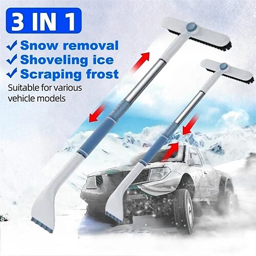 

Herramienta de limpieza para deshielo de vidrio de coche telescópica 3 en 1 de 70-86cm de largo, raspador de hielo, cepillo para nieve, limpiador de limpiaparabrisas para invierno, pala para nieve