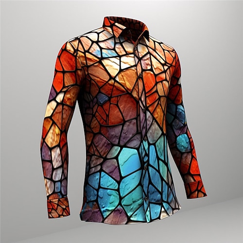 

Color Block Colorful Artistic Abstract Men's Shirt Daily Wear Going out Fall Winter Turndown Long Sleeve Light Blue, Red, Blue S, M, L 4-Way Stretch Fabric Shirt