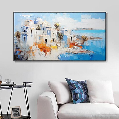 

mediterrane Landschaft, original handgemalt, einzigartige Architektur, natürliches Meer, Ölgemälde, Landschaft, Urlaub, Heimdekoration, ohne Rahmen