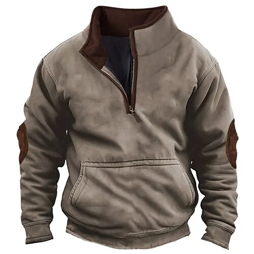 

Homme Sweat shirt Sweat-shirt quart de fermeture éclair Marron Col Mao Bloc de couleur Plein Sport Loisir du quotidien Vacances Vêtement de rue basique Décontractées Printemps Automne Vêtement