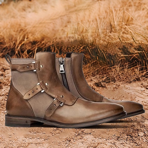 

Homens Botas Botas de motociclista Botas de Moto Retro Botas de trabalho Caminhada Casual Diário Couro Confortável Botas / Botins Mocassim Marron Primavera Outono