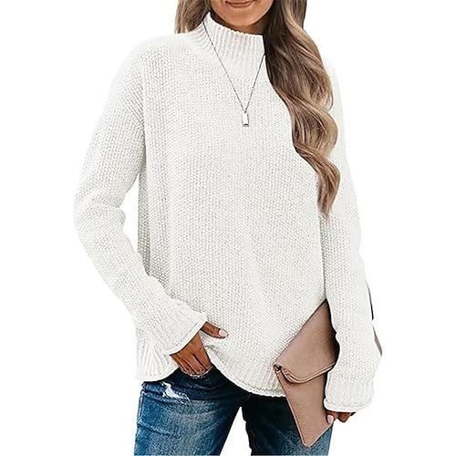 

Women's Pullover Sweater Jumper Turtleneck Ribbed Knit Polyester Knitted Fall Winter Regular Outdoor Daily Going out Stylish Casual Soft Long Sleeve Solid Color Black White Wine S M L