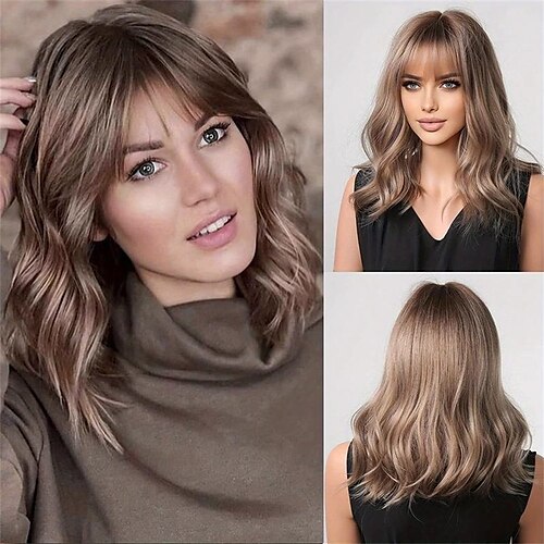 

Synthetic Wig Curly Neat Bang Wig Short A1 A2 Synthetic Hair Women's Fashionable Design Soft Natural Ombre Brown Blonde