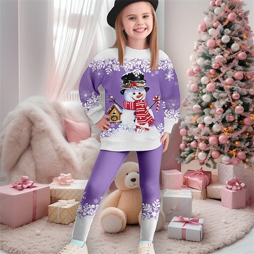 

Christmas Girls' 3D Snowman Snowflake Sweatshirt legging Set Long Sleeve 3D Print Fall Winter Active Fashion Daily Polyester Kids 3-12 Years Crew Neck Outdoor Date Vacation Regular Fit