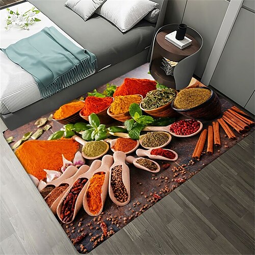 

Kitchen Spices Area Rug Non Slip Floor Mat Bedside Livingroom Bedroom Indoor Outdoor