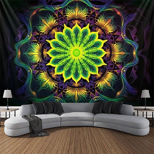 

Schwarzlicht-Wandteppich, UV-reaktives Leuchten im Trippy-Mandala, Bohemian-Stil, neblige Naturlandschaft, hängender Wandteppich, Wandkunst-Wandbild für Wohnzimmer und Schlafzimmer