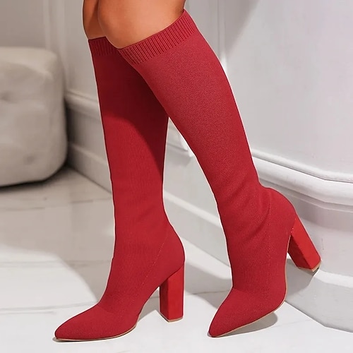 

Femme Bottes Grandes Tailles Allez Allez Bottes Bottes Cavalières Extérieur du quotidien Couleur unie Bottes genou Hiver Talon bloc Talon Bottier Bout pointu Rétro Vintage Classique Décontractées