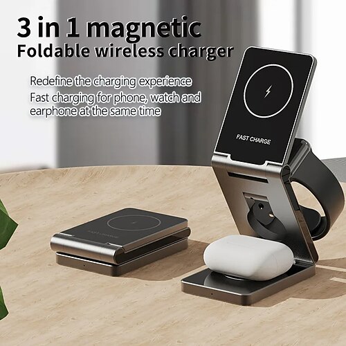 

Magsafe foldable 3 in 1 metal wireless charger multifunctional aluminum alloy magnetic wireless charging