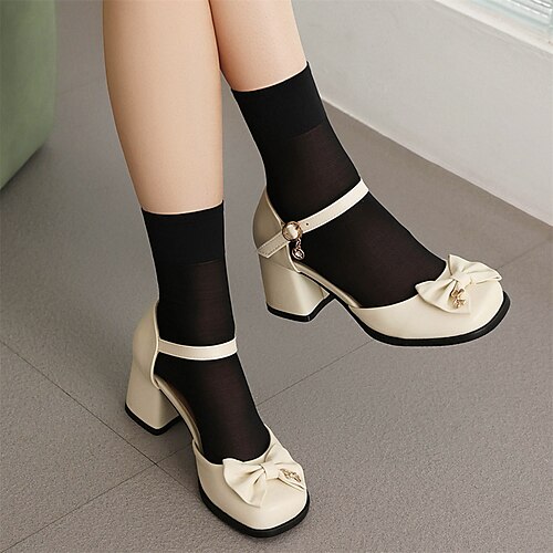 

Damen Absätze Pumpen Mary Jane Übergrössen Fersen mit Knöchelriemen Party Täglich Schleife Blockabsatz Quadratischer Zeh Elegant Vintage Modisch Wanderschuhe PU Schnalle Feste Farbe Schwarz Weiß Rosa