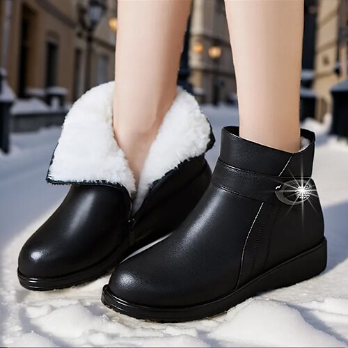 

Damen Stiefel Schneestiefel Weiche Schuhe Komfort Schuhe Täglich Innenfutter aus Fleece Stiefeletten Stiefeletten Flacher Absatz Runde Zehe Plüsch Komfort Minimalismus PU Halbschuhe Feste Farbe