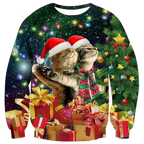 

Christmas Santa Claus Cat Ugly Christmas Sweater / Sweatshirt Hoodie Cartoon Anime Graphic Hoodie For Men's Women's Unisex Adults' 3D Print 100% Polyester