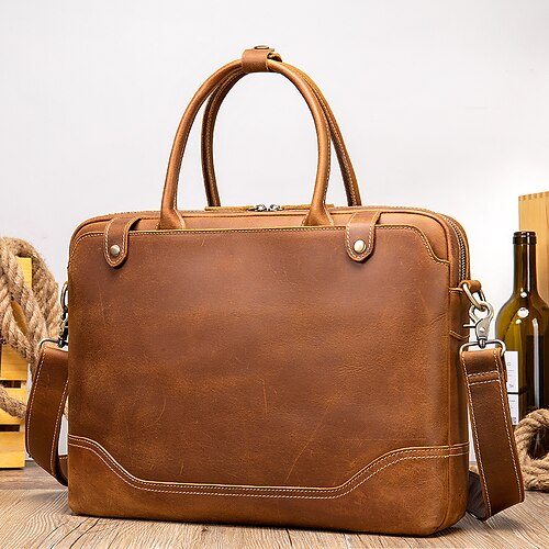 

Maletín para hombre, bolso de negocios retro de cuero Crazy Horse, bolso de viaje para hombre, bolso de cuero genuino para ordenador