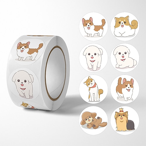 

Autocollant de sceau de dessin animé de chiot mignon, étiquette autocollante de décoration de boîte cadeau d'anniversaire, autocollant de sceau d'émoticône de chien