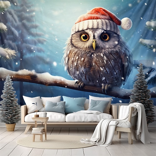 

Christmas Animal Owl Hanging Tapestry Wall Art Xmas Large Tapestry Mural Decor Photograph Backdrop Blanket Curtain Home Bedroom Living Room Decoration