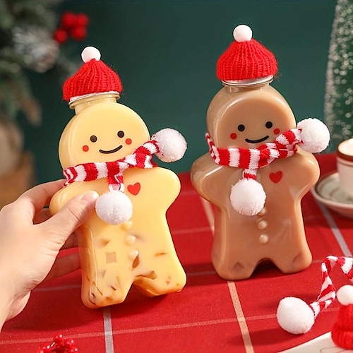 

garrafa de água de natal, garrafa de urso de boneco de neve, garrafa de boneco de gengibre, xícara de chá com leite, presentes de natal, decoração de natal, decoração de natal