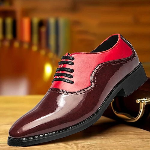 

Herren Outdoor Retro Formale Schuhe Abendschuhe Wanderschuhe Vintage Täglich PU Körpergröße erhöhen Halbschuhe Schwarz Rot Farbblock Herbst