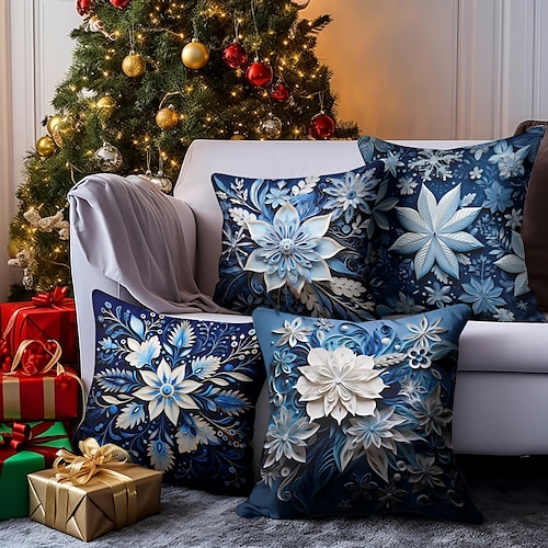 

Doppelseitiger Kissenbezug mit Weihnachtsschneeflocke, 1 Stück, weicher, dekorativer quadratischer Kissenbezug für Weihnachten, für Schlafzimmer, Wohnzimmer, Sofa, Couch, Stuhl