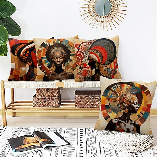 

African Women Ethnic Decorative Toss Pillows Cover 1PC Soft Square Cushion Case Pillowcase for Bedroom Livingroom Sofa Couch Chair