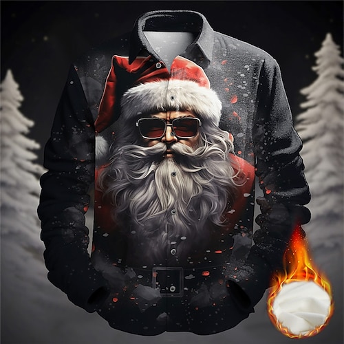 

Santa Claus Abstract Men's Shirt Fleece Shirt Daily Wear Vacation Going out Fall & Winter Turndown Long Sleeve RedPink, Iron Gray, Dark Red S, M, L Fleece Shirt Christmas