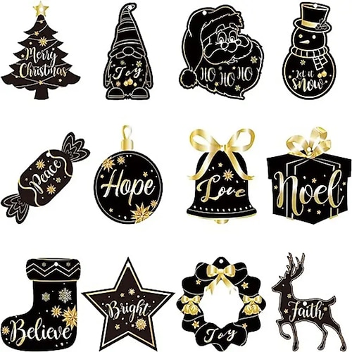 

24pcs New Year Black Color Wooden Hanging Ornaments Tree Decorations Yard Decoration Yard Supplies Party Decor Holiday Supplies Holiday Arrangement Garden Decor