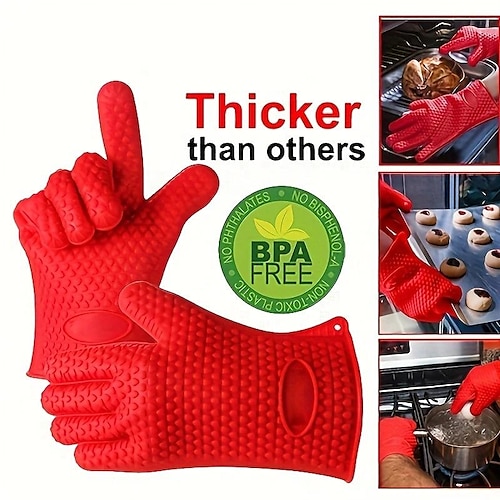 

Guantes de silicona, resistentes al calor, antideslizantes, guantes de cocina, guantes para horno, guantes para asar a la parrilla, guantes impermeables de protección total para dedos, manos y muñecas, artículos de limpieza, herramientas de limpieza