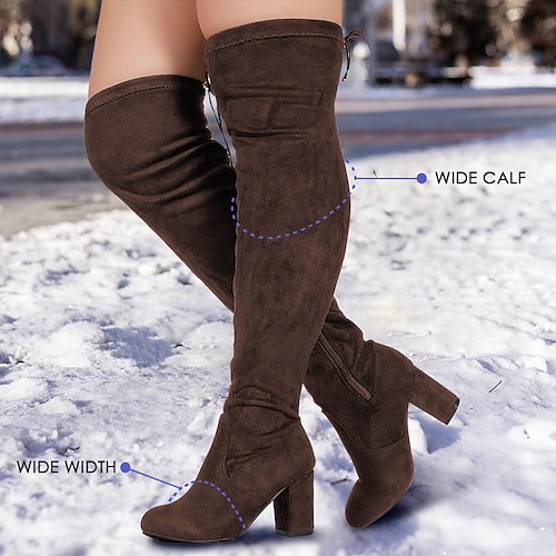 

Damen Stiefel Weite Wadenstiefel Wildlederschuhe Übergrössen Outdoor Täglich Kniehohe Stiefel Blockabsatz Runde Zehe Elegant Urlaub Vintage Wildleder Reißverschluss Schnürsenkel Feste Farbe Schwarz