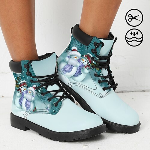 

Mujer Botas Zapatos estampados Zapatos de Navidad Botas de Combate Fiesta Exterior Navidad Muñeco de Nieve Botines Botines Invierno Tacón Plano Dedo redondo Punta cerrada Moda Casual Cuero Sintético