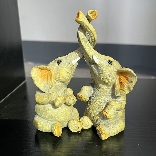 

2 pièces/ensemble figurine de couple d'éléphants, statue de couple d'éléphants, ornements d'éléphants, pour accessoires de décoration de placard de bureau à domicile, ornement mignon, ornement de