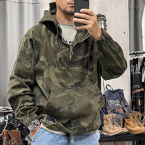 

Homme Sweat à capuche Sweat à capuche quart zippé Vert Véronèse Marron Capuche Camouflage Poche Sport Loisir du quotidien Vacances Vêtement de rue Frais Décontractées Printemps Automne Vêtement